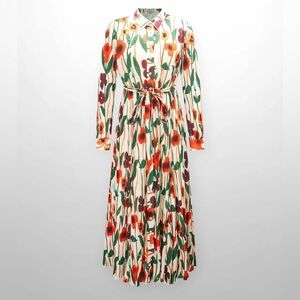 Pleated spring Floral Long Sleeve Maxi Dress lined 2xl